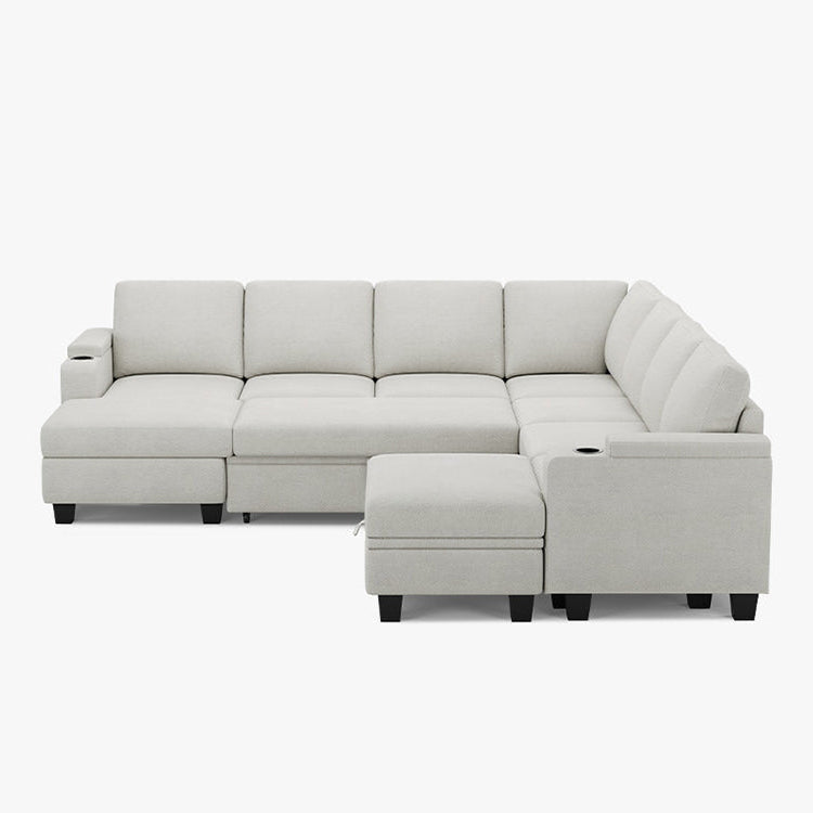 Misty-White-/-Chenille-8-Seat-U-Shaped-Left-Chaise-Pullout-Sectional