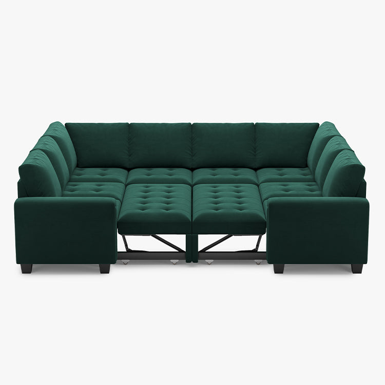 Myrtle-Green-/-Velvet-8-Seat-U-Shaped-Double-Pullout-Sectional
