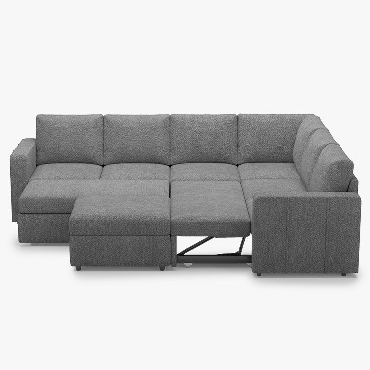 Belffin 6 Seats Modular Chenille Pull-out Sofa with Storage Ottoman