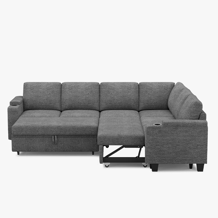 Belffin Modular 6 Seater Modular Chenille Pull-out  Sleeper Sofa with Storage Seats