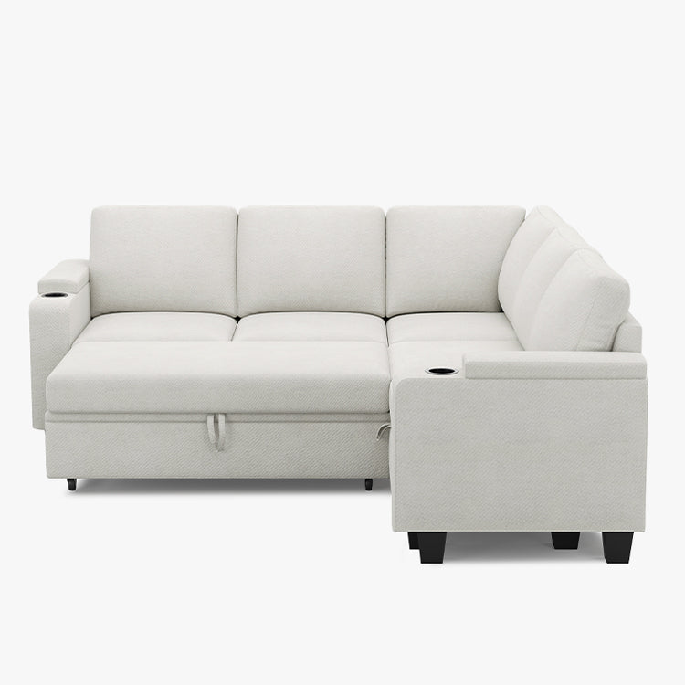 Belffin Modular 5 Seater Modular Chenille Pull-out  Sleeper Sofa with Storage Seats