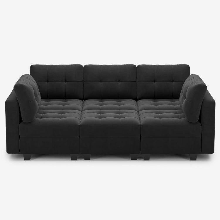 Belffin 6 Seats + 7 Sides Modular Velvet Tufted Sleeper Sofa with Storage Seat