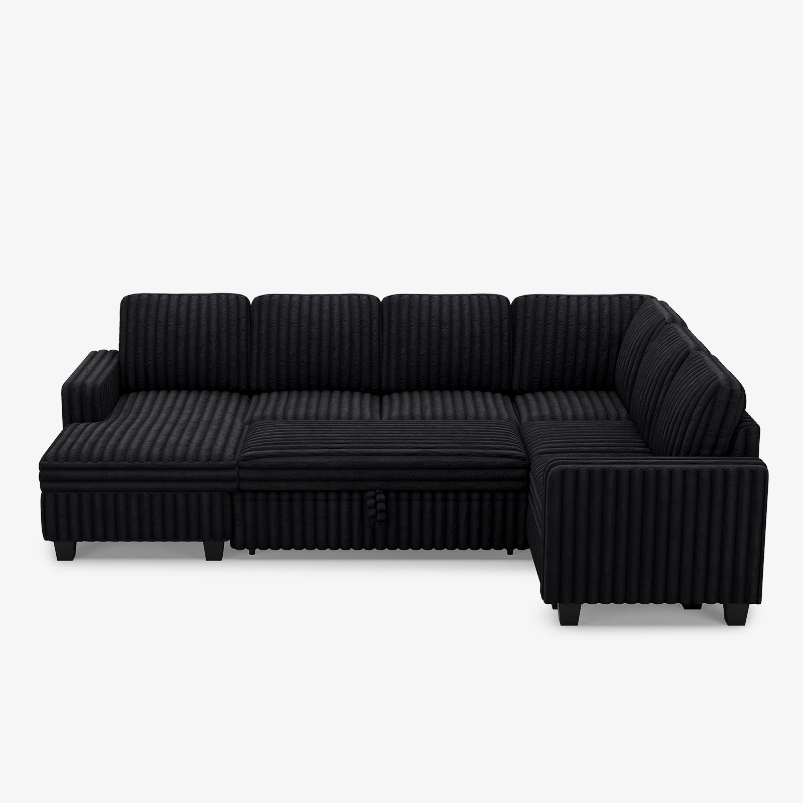 Belffin 6 Seats Modular Faux Rabbit Fur Corduroy Pull-out Sleeper Sofa with Storage Seats and Ottoman