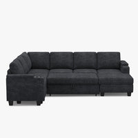 Graphite-Grey-/-Chenille-6-Seat-U-Shaped-Left-Chaise-Pullout-Sectional