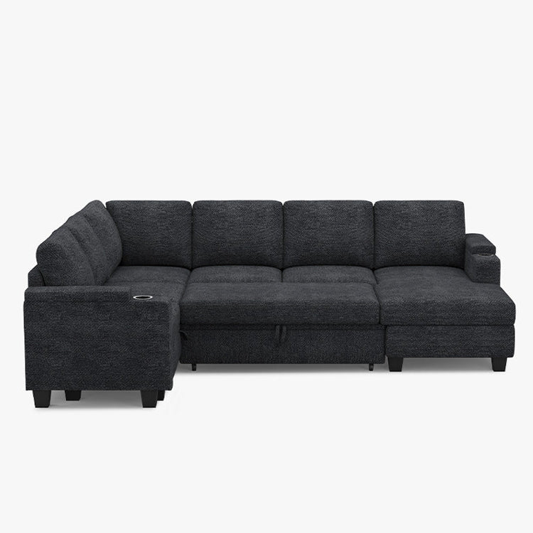 Graphite-Grey-/-Chenille-6-Seat-U-Shaped-Left-Chaise-Pullout-Sectional