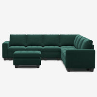 Myrtle-Green-/-Velvet-8-Seat-L-Shaped-Sectional-with-Ottoman
