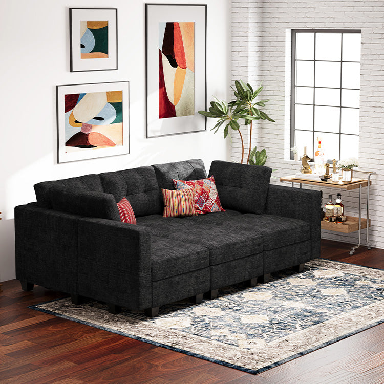 Belffin 6 Seats + 7 Sides Modular Chenille Tufted Sleeper Sofa with Storage Seat