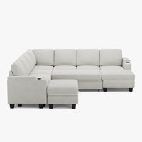 Misty-White-/-Chenille-8-Seat-U-Shaped-Right-Chaise-Pullout-Sectional