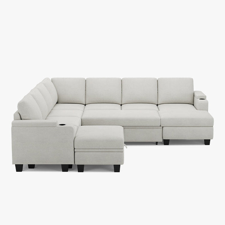 Misty-White-/-Chenille-8-Seat-U-Shaped-Right-Chaise-Pullout-Sectional