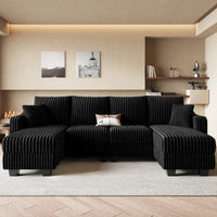 Obsidian-Black-/-Corduroy-4-Seats-U-Shaped-Sectional