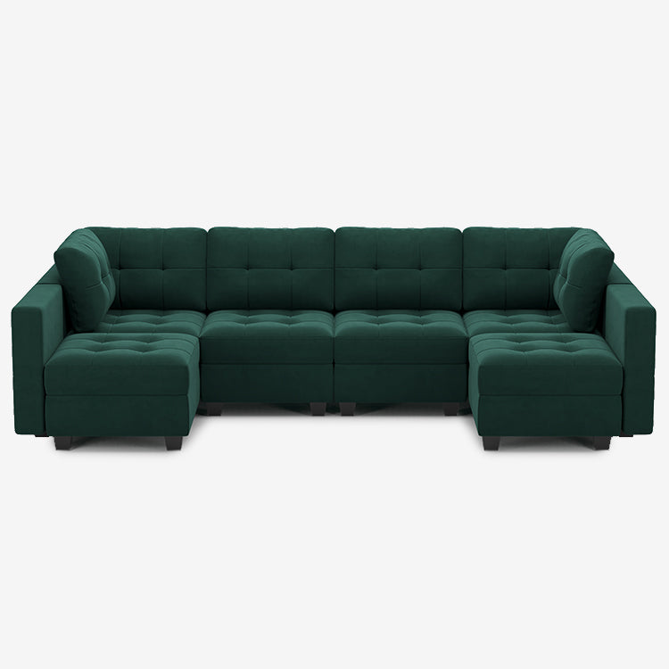 Castleton-Green-/-Velvet-6-Seat-U-Shaped-Sectional