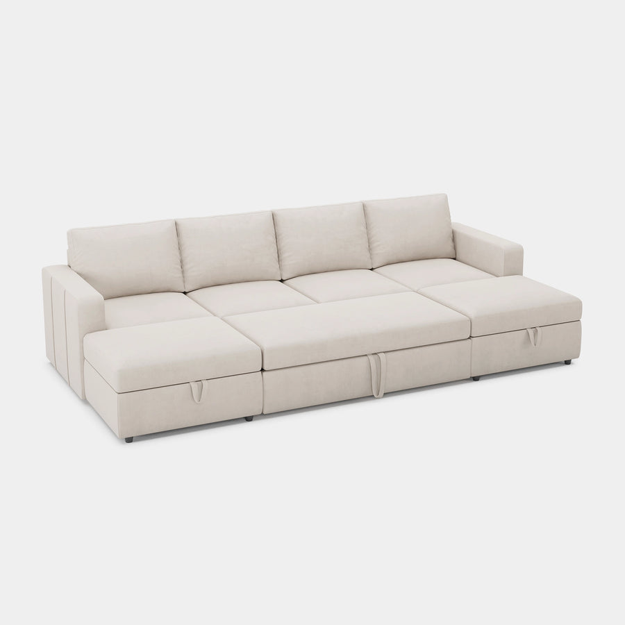 Cosmic-Latte-/-Velvet-6-Seat-U-Shaped-Pullout-Sectional