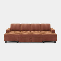Caramel-Brown-/-Faux-Rabbit-Fur-Corduroy-4-Seat-U-Shaped-Double-Chaise-Pullout-Sectional