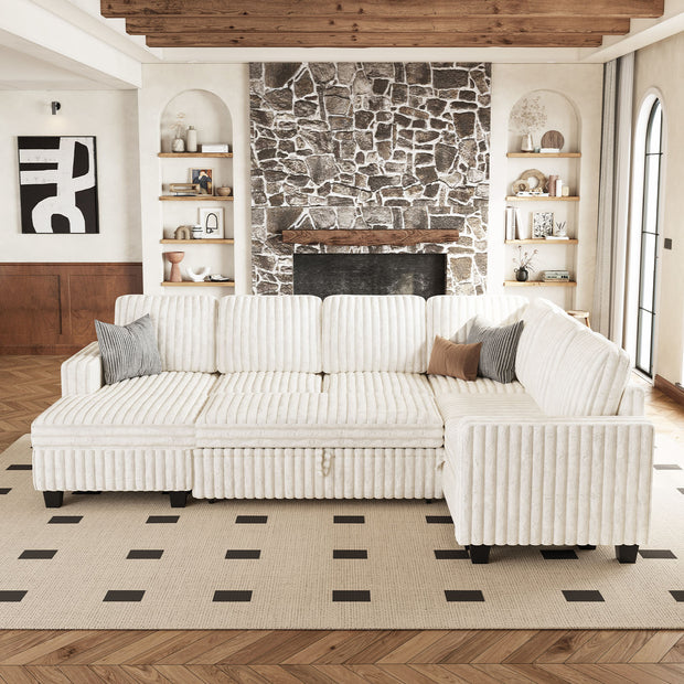 Belffin-cream-white-corduroy-modular-sectional-sofa-set-in-cozy-living-room