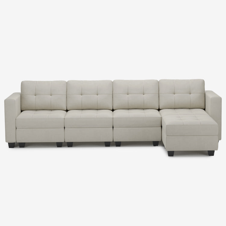 Cosmic-Latte-/-Velvet-5-Seat-L-Shaped-Sectional