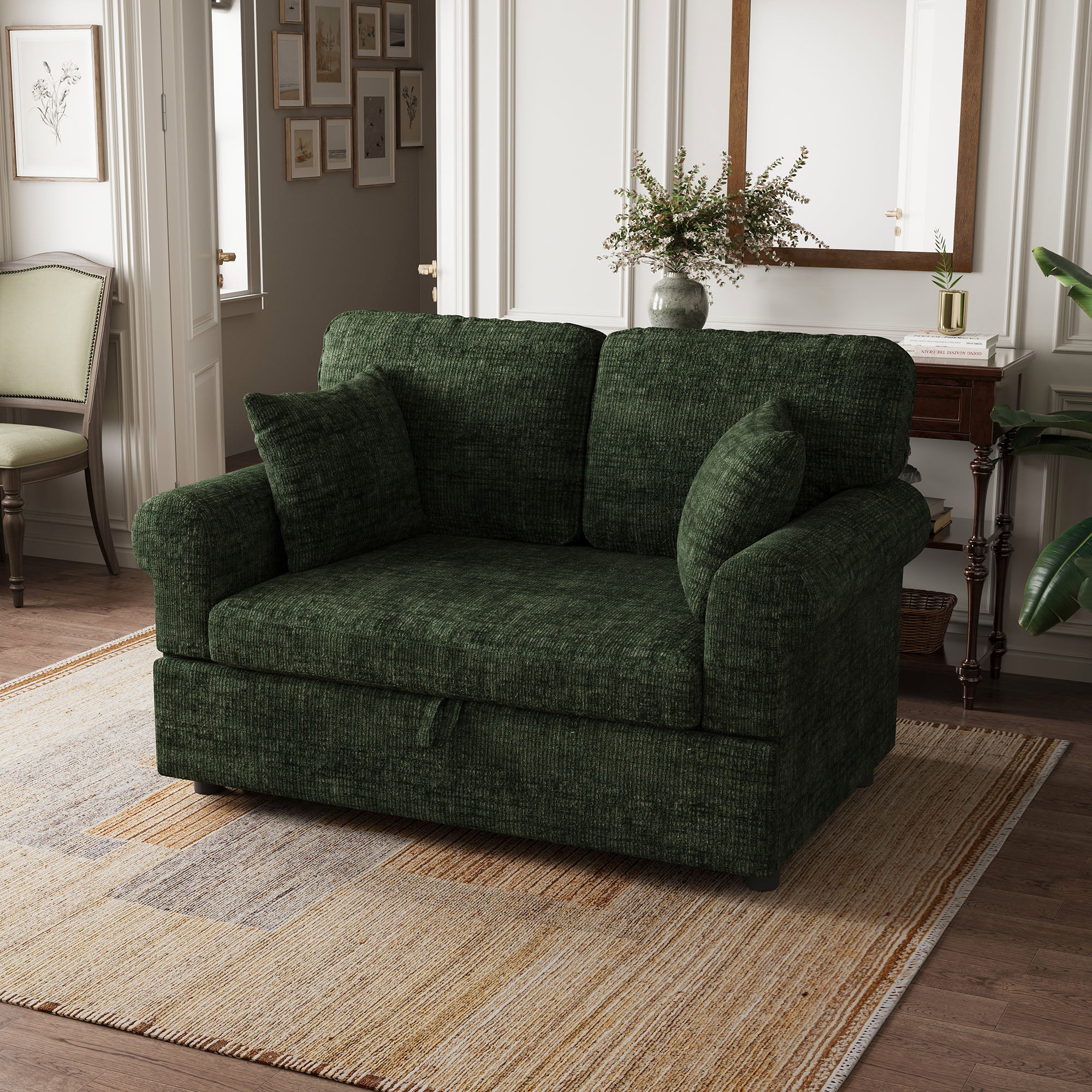 Chenille-round-arm-Moss-Green