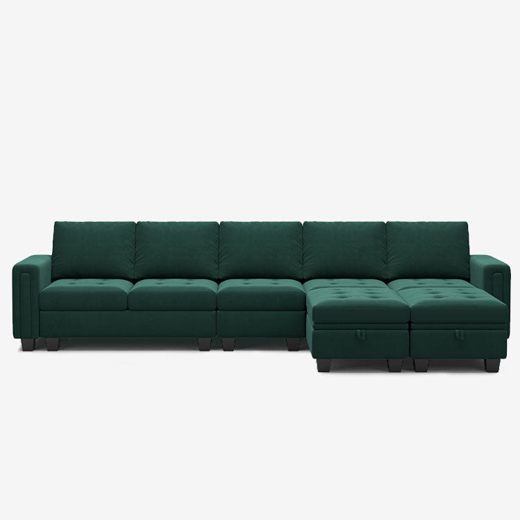Myrtle-Green-/-Velvet-7-Seat-L-Shaped-Sectional-with-Return