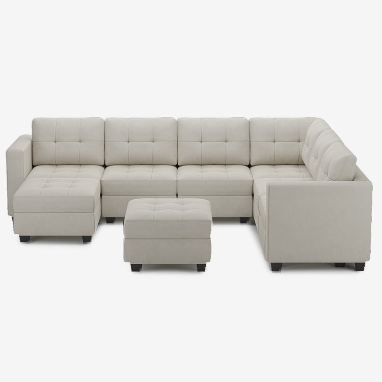 Belffin 7 Seats + 9 Sides Modular Velvet Tufted Sofa with Storage Seat and Ottoman