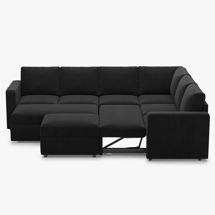 Belffin 6 Seats Modular Velvet Pull-out Sleeper Sofa with Storage Ottoman