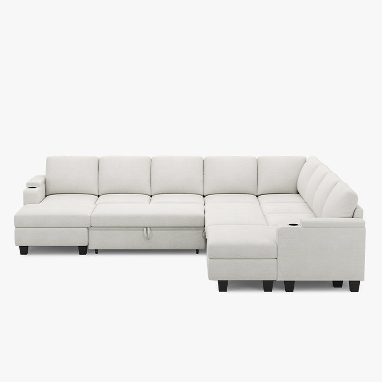 Belffin Modular 8 Seater Modular Chenille Pull-out  Sleeper Sofa with Storage Chaises