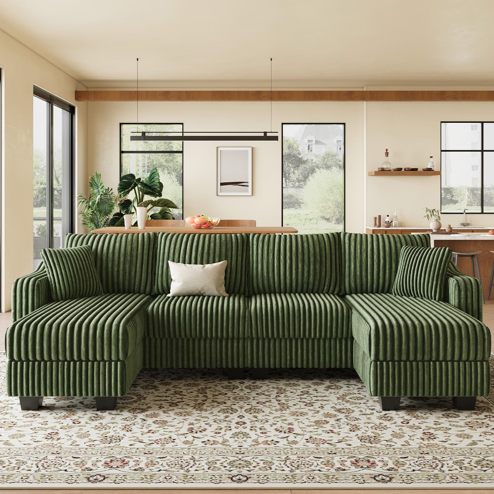 Olivewood-Green-/-Corduroy-4-Seats-U-Shaped-Sectional