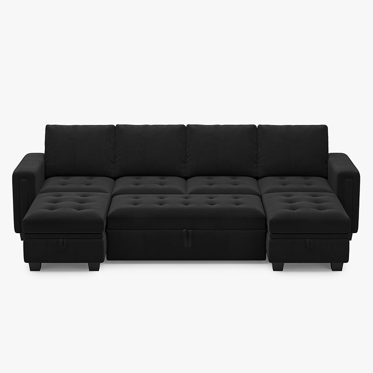 Onyx-Black-/-Velvet-6-Seat-U-Shaped-Pullout-Sectional