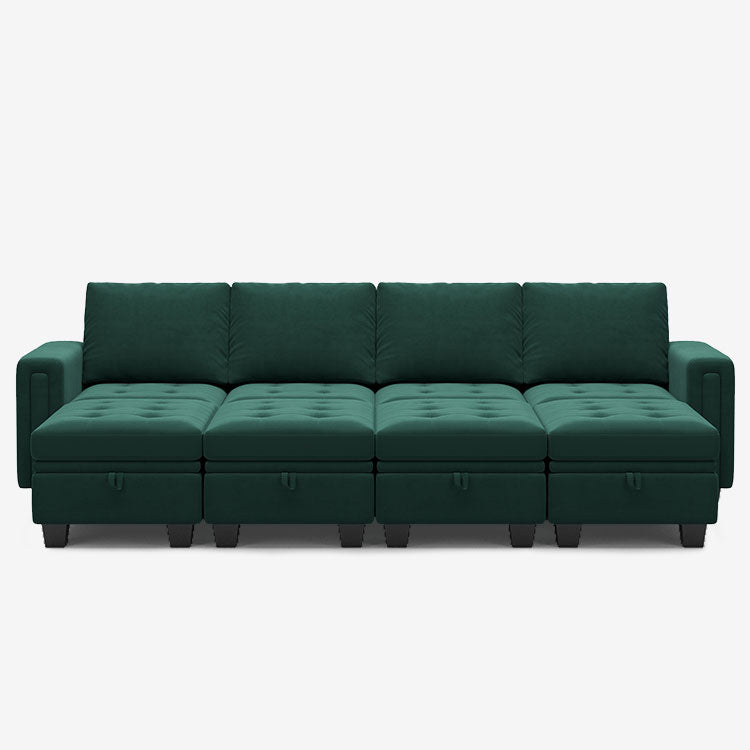 Myrtle-Green-/-Velvet-8-Seat-Open-Pit-Sectional