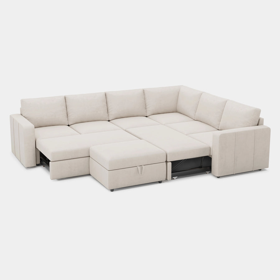 Cosmic-Latte-/-Velvet-7-Seat-L-Shaped-Double-Pullout-Sectional