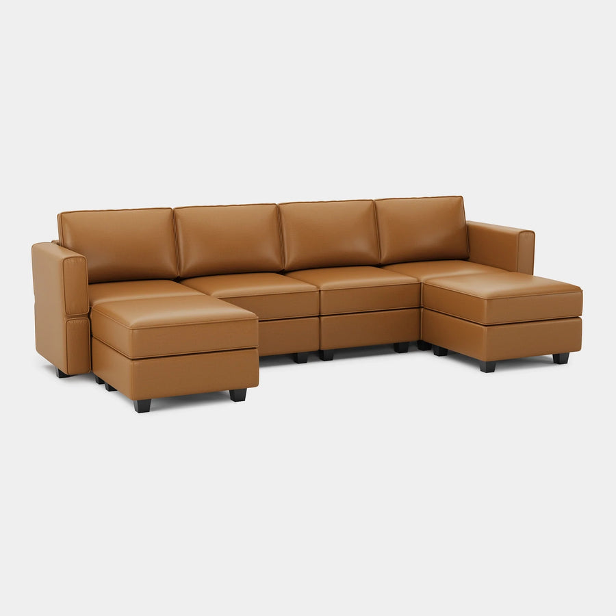 Driftwood-Brown-/-Faux-Leather-6-Seat-U-Shaped-Open-Sectional