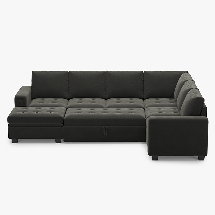 Iron-Grey-/-Velvet-7-Seat-U-Shaped-Pullout-Sectional