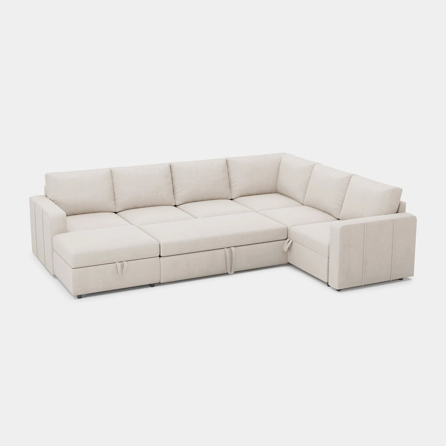 Cosmic-Latte-/-Velvet-7-Seat-U-Shaped-Pullout-Sectional