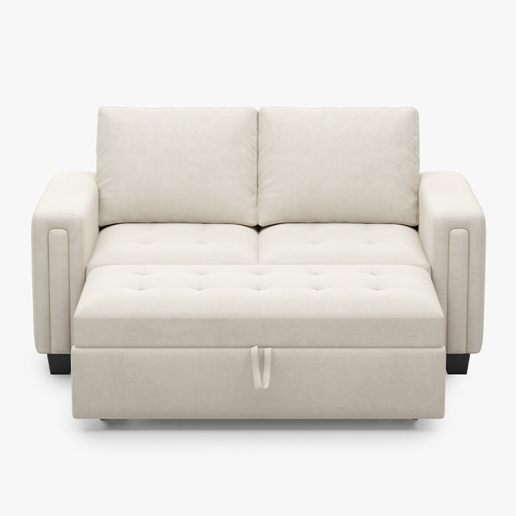 Cotton-Beige-/-Velvet-Pullout-Loveseat
