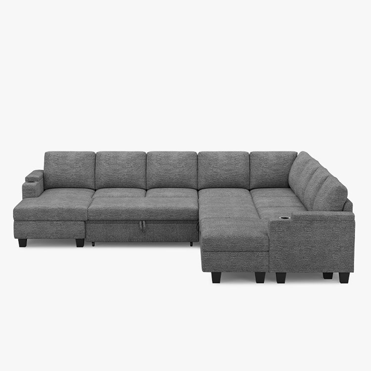 Belffin Modular 8 Seater Modular Chenille Pull-out  Sleeper Sofa with Storage Chaises