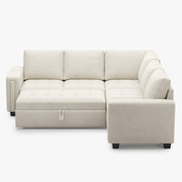 Cotton-Beige-/-Velvet-5-Seat-L-Shaped-Pullout-Sectional