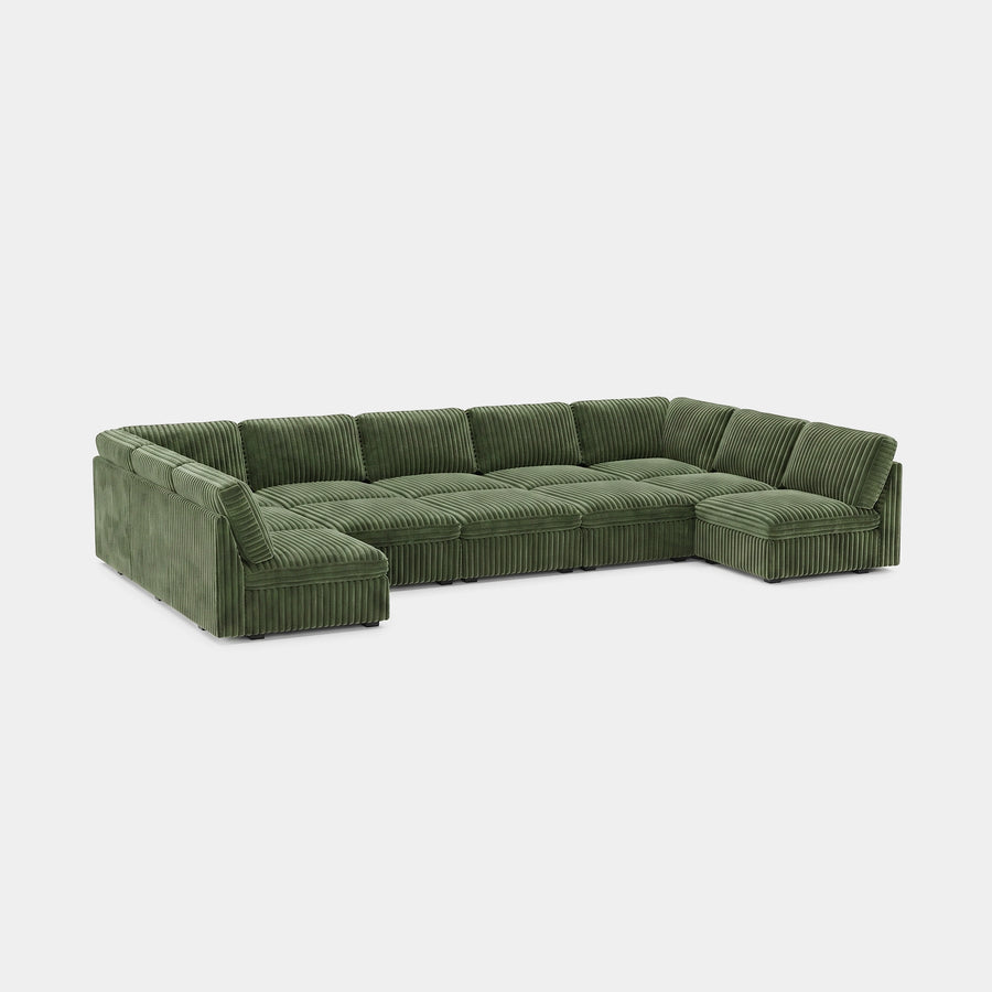 Olivewood-Green-/-Corduroy-12-Seat-U-Shaped-Pit-Sectional