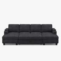 Graphite-Grey-/-Chenille-4-Seat-U-Shaped-Double-Chaise-Pullout-Sectional