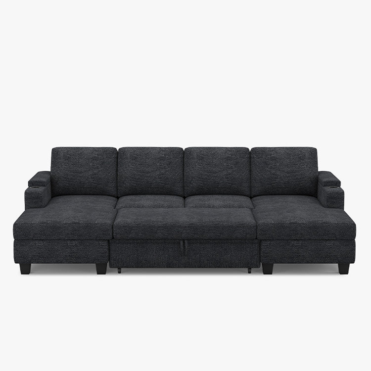 Graphite-Grey-/-Chenille-4-Seat-U-Shaped-Double-Chaise-Pullout-Sectional