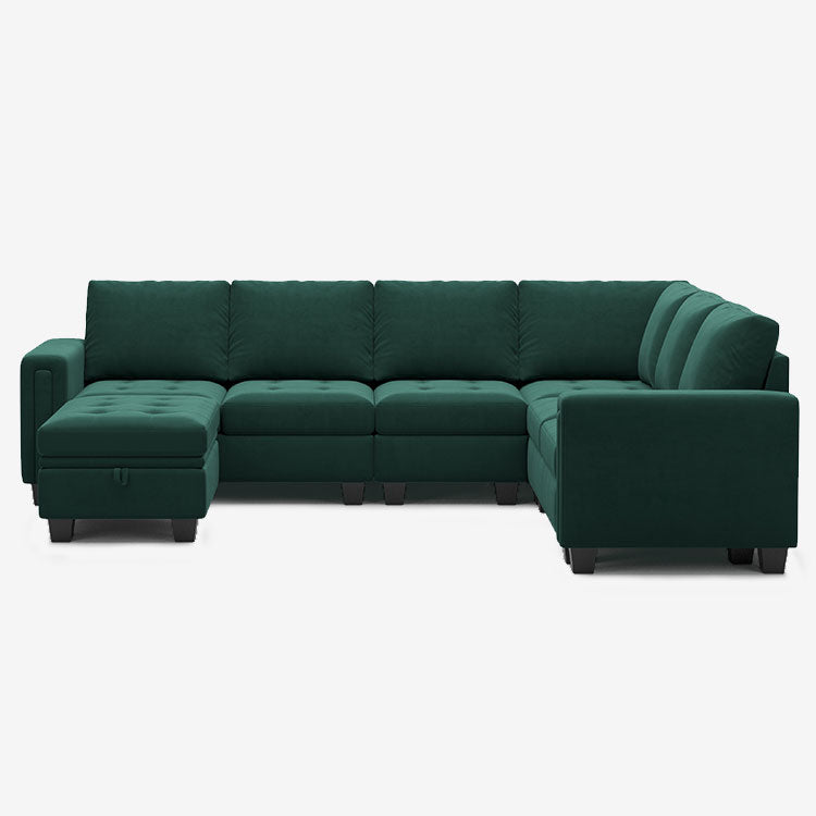 Myrtle-Green-/-Velvet-7-Seat-U-Shaped-Sectional