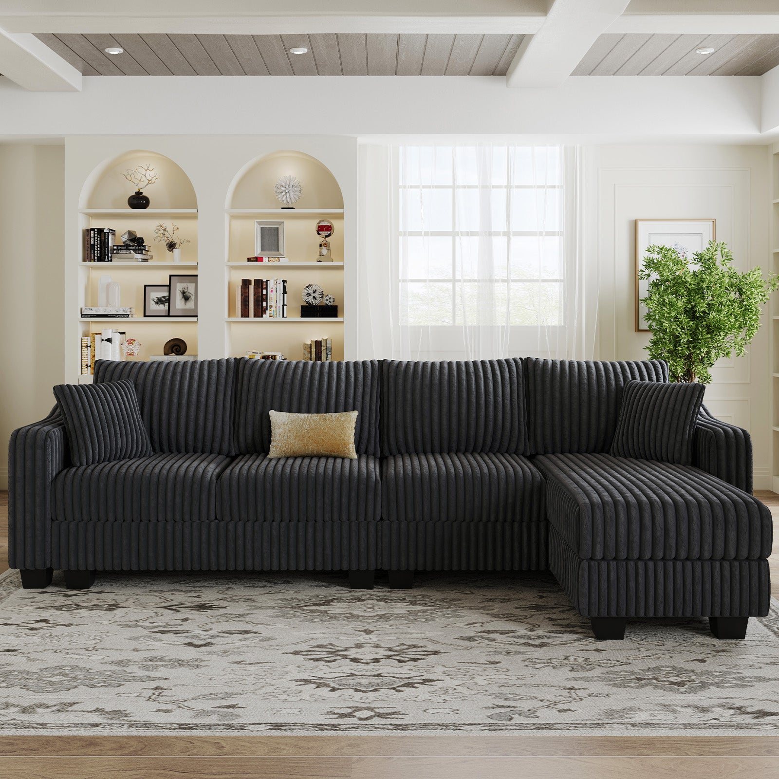 Shadow-Charcoal-/-Corduroy-4-Seats-L-Shaped-Sectional
