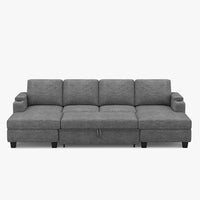 Silver-Grey-/-Chenille-4-Seat-U-Shaped-Double-Chaise-Pullout-Sectional