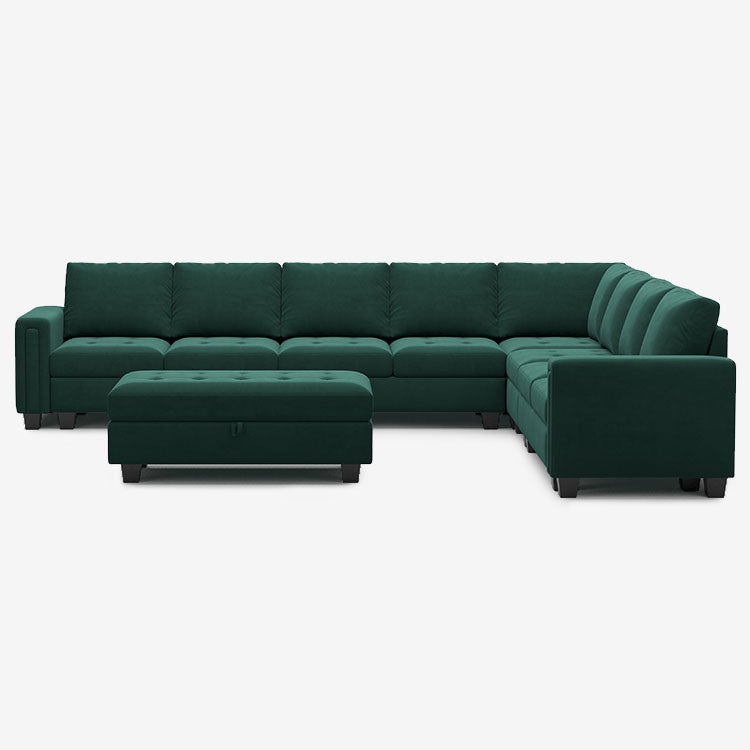 Myrtle-Green-/-Velvet-9-Seat-L-Shaped-Corner-Sectional