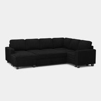 Piano-Black-/-Faux-Rabbit-Fur-Corduroy-6-Seat-U-Shaped-Left-Chaise-Pullout-Sectional