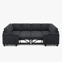 Graphite-Grey-/-Chenille-8-Seat-U-Shaped-Double-Pullout-Sectional