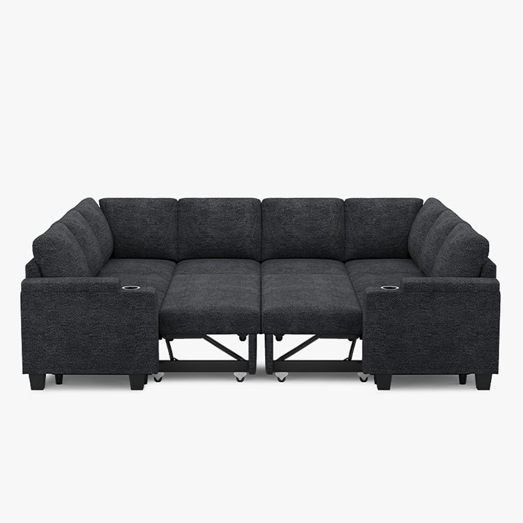 Graphite-Grey-/-Chenille-8-Seat-U-Shaped-Double-Pullout-Sectional