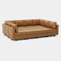 Driftwood-Brown-/-Faux-Leather-12-Seat-Pit-Sectional