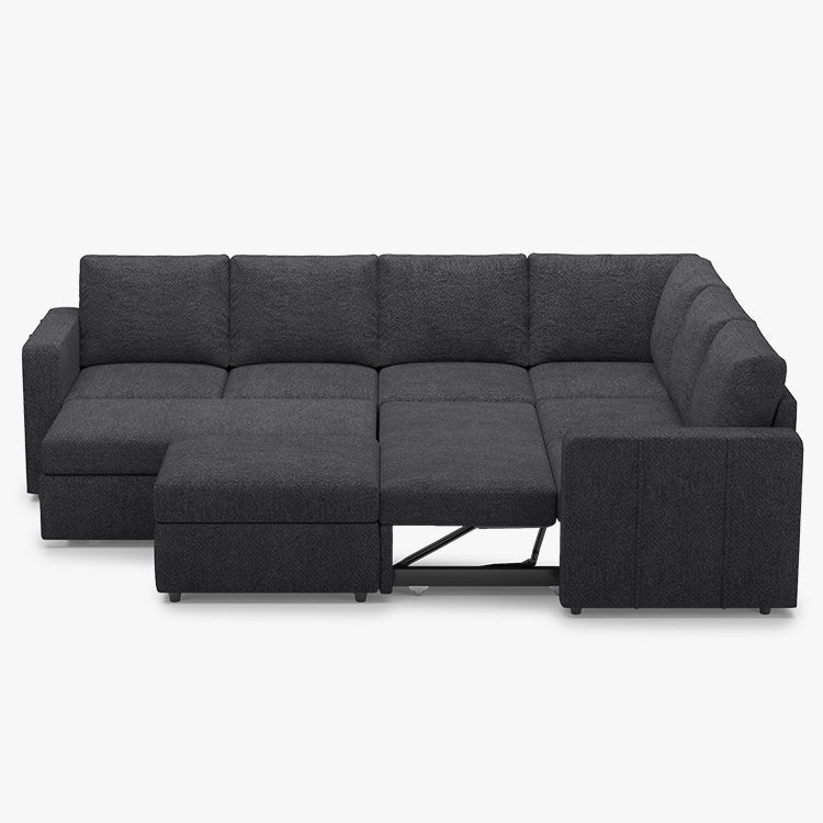 Belffin 6 Seats Modular Chenille Pull-out Sofa with Storage Ottoman