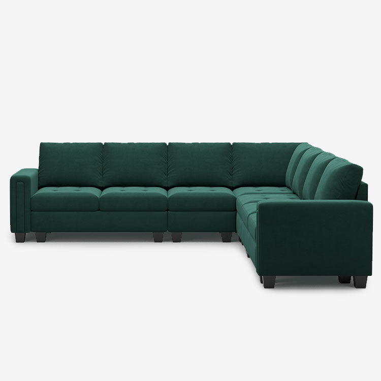 Myrtle-Green-/-Velvet-7-Seat-L-Shaped-Corner-Sectional