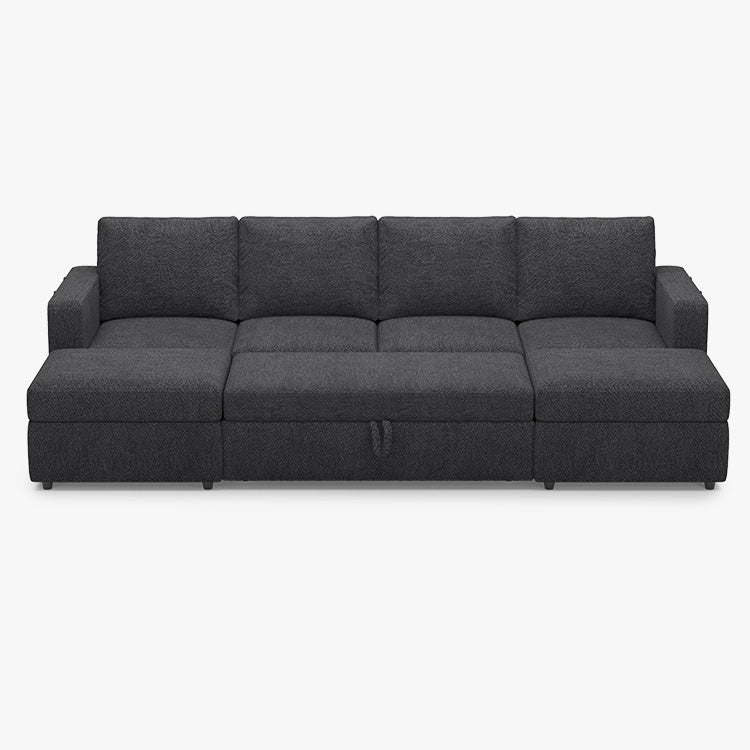 Belffin 4 Seats Modular Chenille Pull-out Sofa with Storage Ottoman