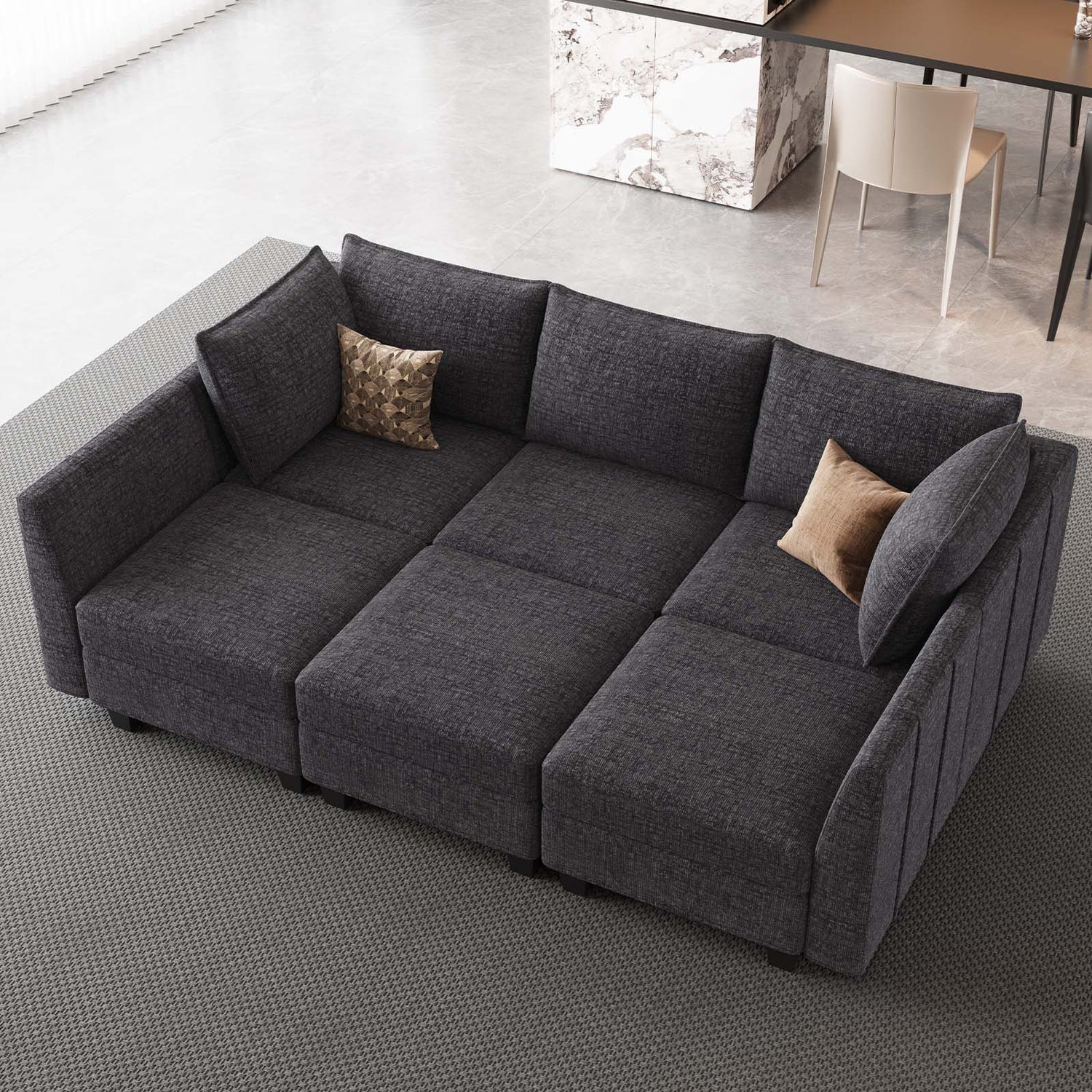 Graphite-Grey-/-Chenille-6-Seat-Pit-Sectional