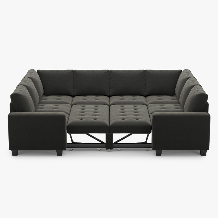 Belffin 8 Seats Modular Velvet Tufted Pull-out Sleeper Sofa